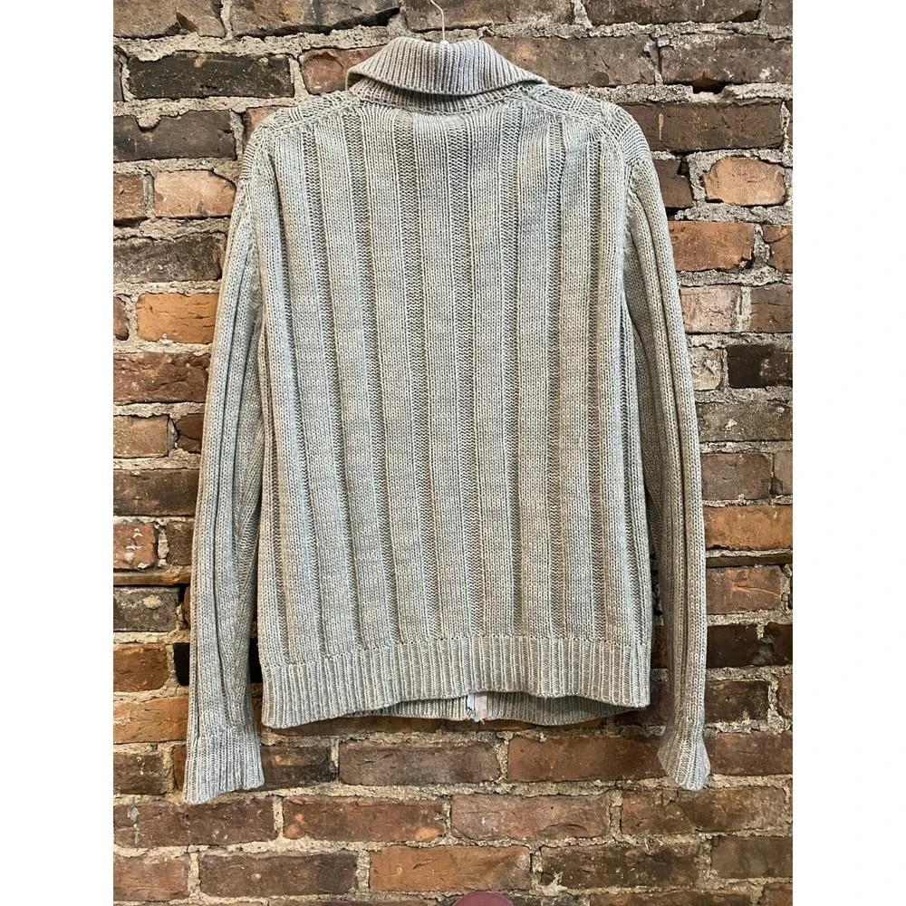 Vintage 70s‎ National Shirt Shops Zip Up Gray Cardigan Chunky Cable Knit Large